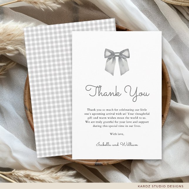 Elegant Svart Vit Båge Bebisens Första Fest Tack Kort (The front and back of the card are shown in 3.5 x 5 in. Choose size, paper, and corner style.)