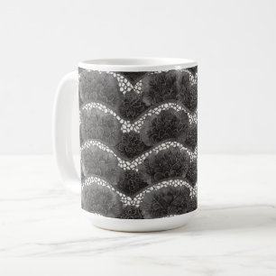 Elegant svart vit blom-  kaffemugg