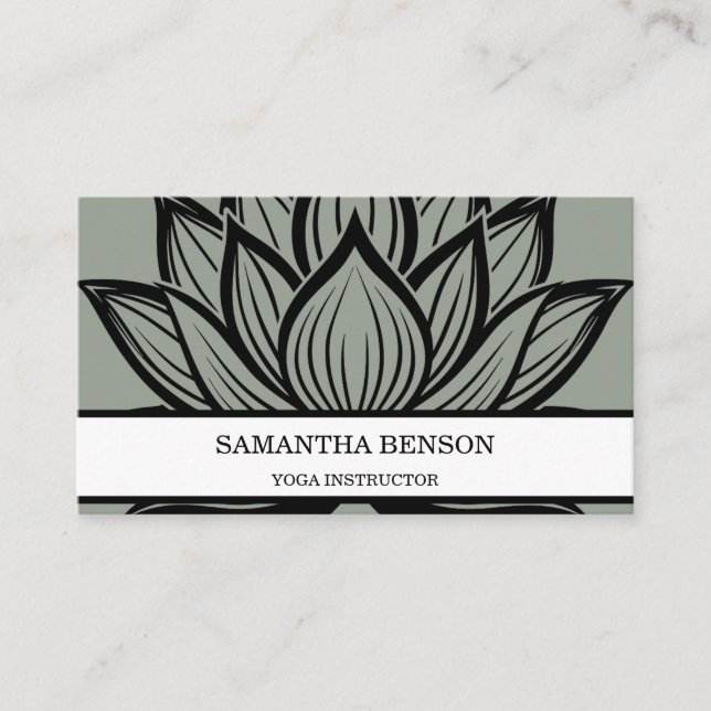 Elegant svart & vit blomlogotyp yoga visitkort (Framsida)