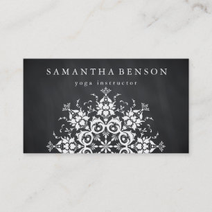 Elegant svart & vit blomlogotyp Yoga Visitkort