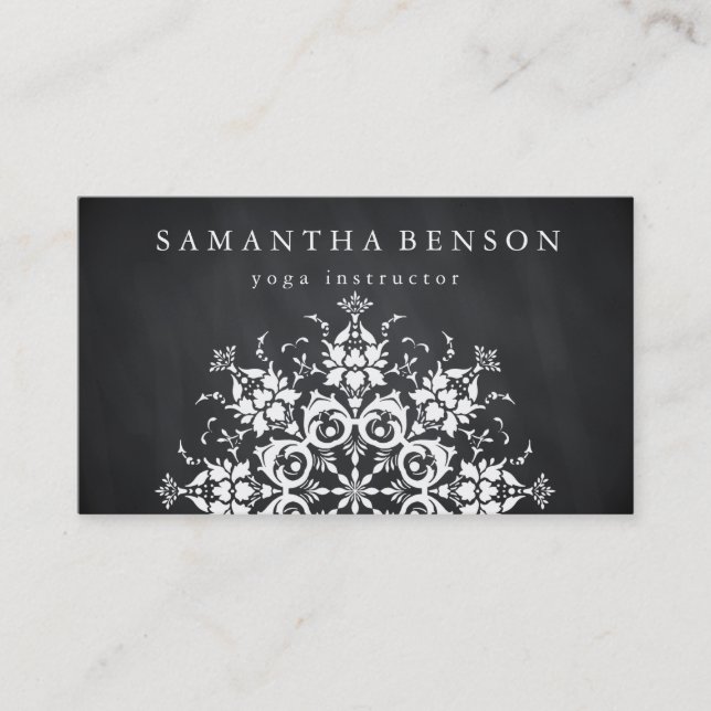 Elegant svart & vit blomlogotyp Yoga Visitkort (Framsida)