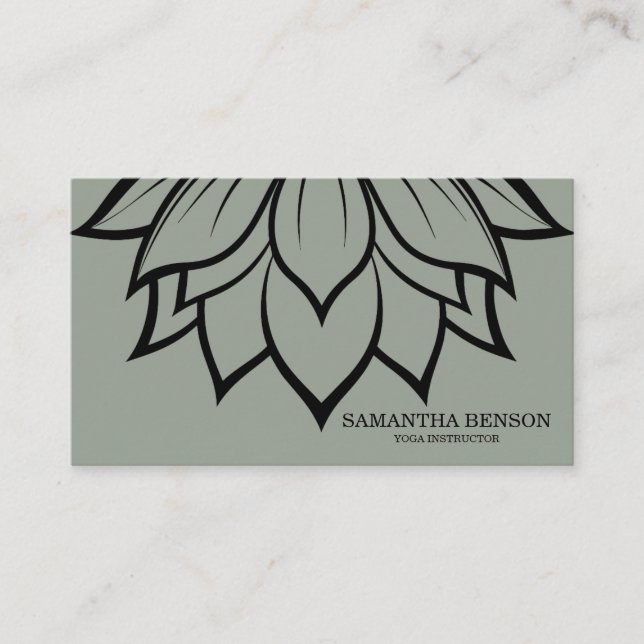 Elegant svart & vit blomlogotyp yoga visitkort (Framsida)