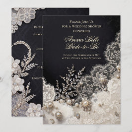 Elegant Svart Vit Blommig Bröllopsfest Inbjudan