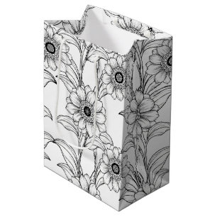 Elegant svart-vit blommig linjekonst mönster (2)
