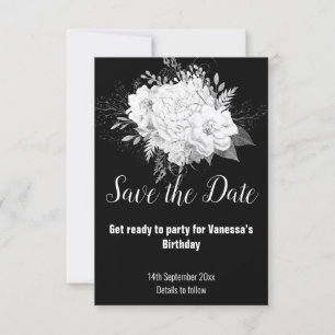ELEGANT SVART VIT BLOMMIG Spara DATUM OSA Kort