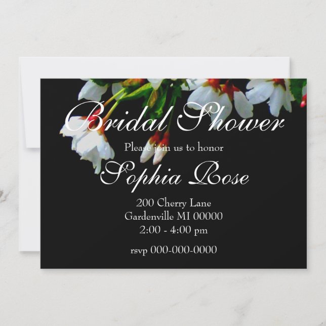 Elegant svart vit blomning vit Blossom Inbjudningar (Framsida)