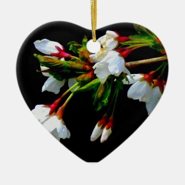 Elegant svart vit blomning vit Blossom Julgransprydnad Keramik (Framsidan)
