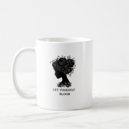 Elegant svart-vit blomst silhuett design  kaffemugg