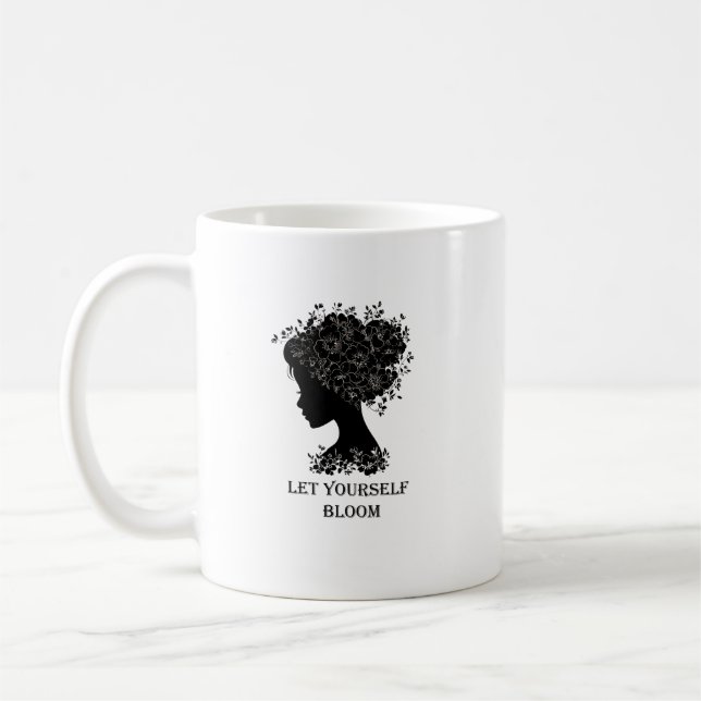 Elegant svart-vit blomst silhuett design  kaffemugg (Vänster)