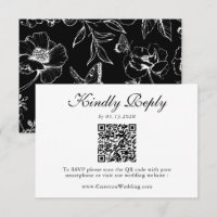 Elegant svart vit blomster QR-kod bröllop RSVP 