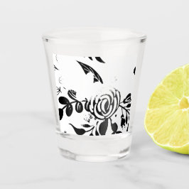 Elegant svart & vit blomster shotglas
