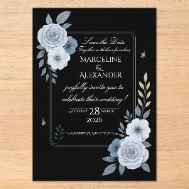 Elegant svart & vit blomsterbröllopsinbjudan