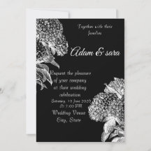 Elegant svart & vit blomsterbröllopsinbjudan