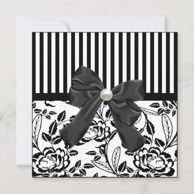 Elegant svart & vit blomsterbröllopsinbjudan inbjudningar (Framsida)