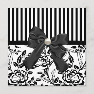 Elegant svart & vit blomsterbröllopsinbjudan inbjudningar