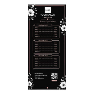 Elegant svart & vit blomsterfrisörsalong reklamkort