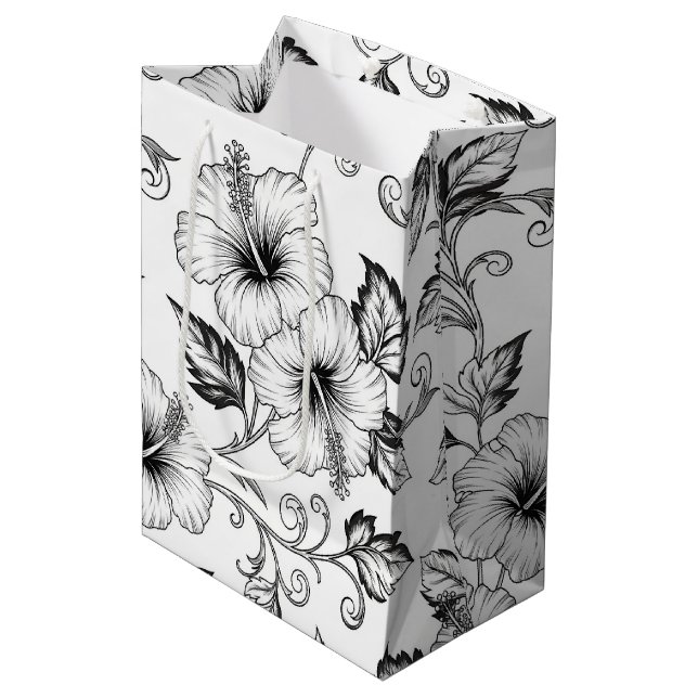 Elegant svart-vit blomsterlinjekonst mönster (3) (Framsidan Vinklad)