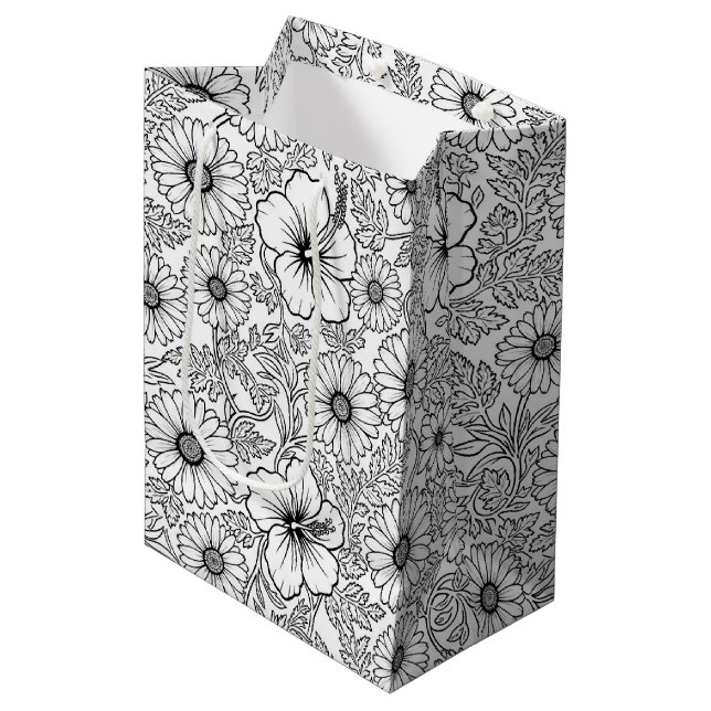 Elegant svart vit blomsterlinjekonst mönster (4) (Framsidan Vinklad)