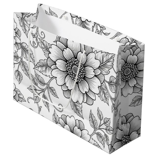 Elegant svart-vit blomstermönster i linjestil (7) (Framsidan Vinklad)
