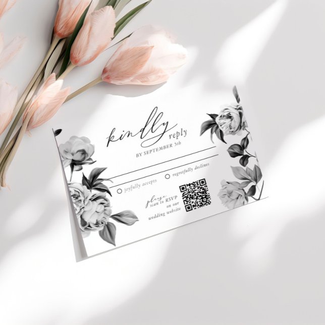 Elegant svart & vit blomstermönstrad bröllops-RSVP Tilläggskort (Skapare uppladdad)