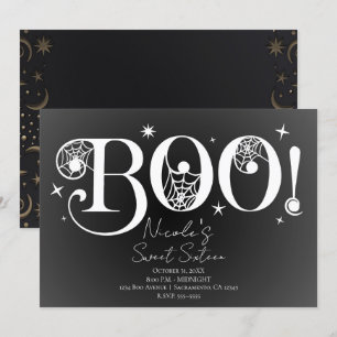 Elegant Svart Vit BOO Magisk Halloween Sweet 16 Inbjudningar