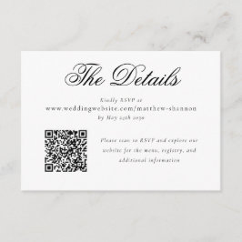 Elegant svart-vit bröllops-RSVP-information med sk Tilläggskort