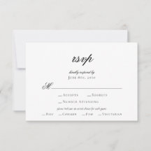 Elegant svart vit bröllops-RSVP-kort med skrivstil