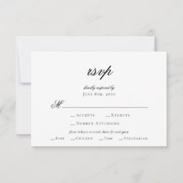 Elegant svart vit bröllops-RSVP-kort med skrivstil OSA Kort