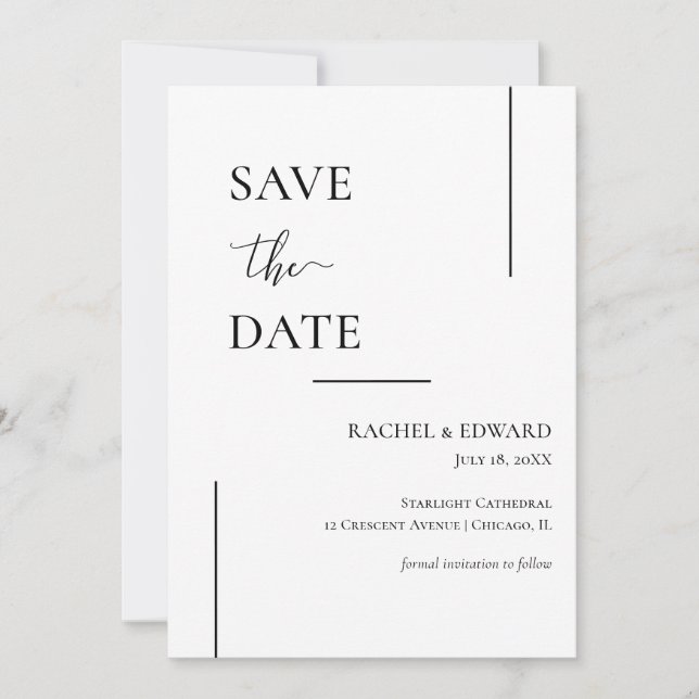 Elegant svart & vit bröllops "Save The Date" Spara Datumet (Framsida)