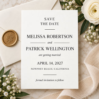 Elegant svart & vit bröllops-Save the Date Spara Datumet