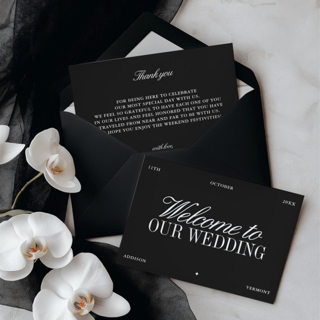 Elegant svart & vit bröllops välkomstkort inbjudningar (Elegant Black & White Wedding Welcome Card)