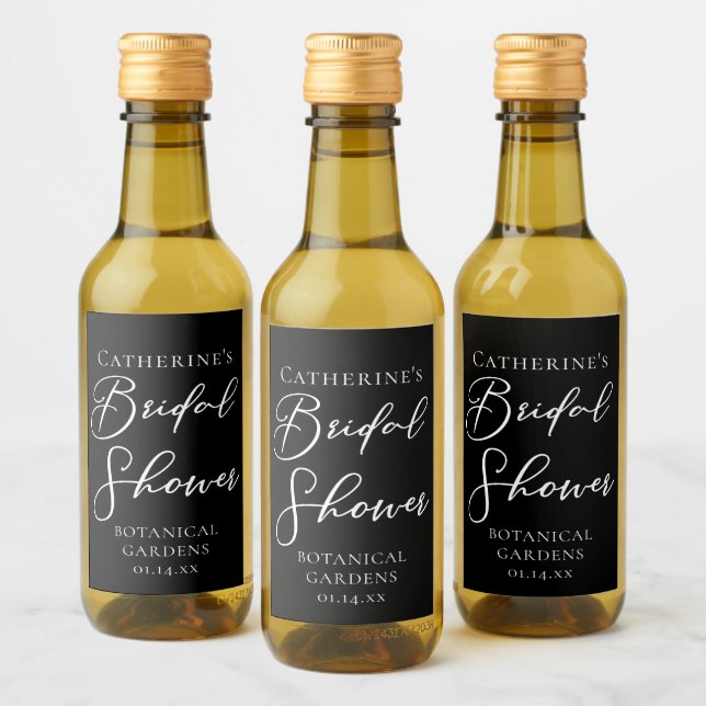 Elegant svart vit bröllopsdusch Personlig Vinetikett (Flaskor)