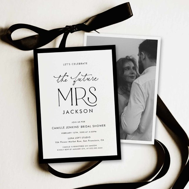 Elegant svart & vit bröllopsfest-fotoinbjudan inbjudningar (Future mrs bridal shower invite)