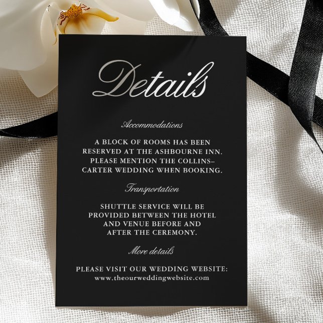 Elegant svart & vit bröllopsföljekort tilläggskort (Elegant Black & White Wedding Enclosure Card)