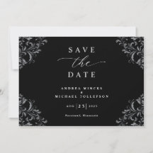 Elegant svart & vit bröllopsinbjudan Save The Date