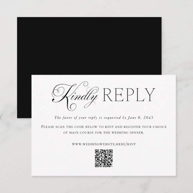 Elegant svart vit bröllopskod anpassad QR-kod onli OSA Kort (Fram/baksida)