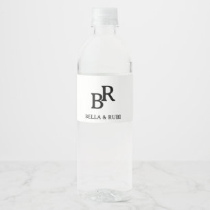 Elegant svart-vit bröllopsmonogramdesign vattenflaskor etikett