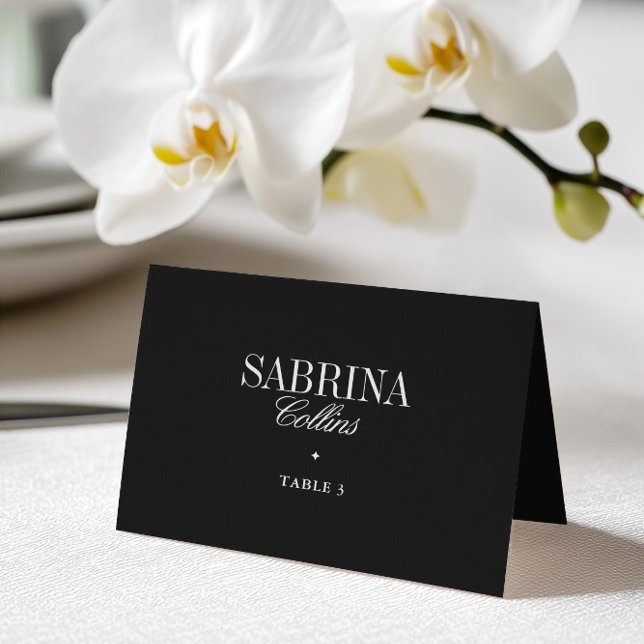 Elegant svart & vit bröllopsplatskort bordsnummer (Elegant Black & White Wedding Place Card)