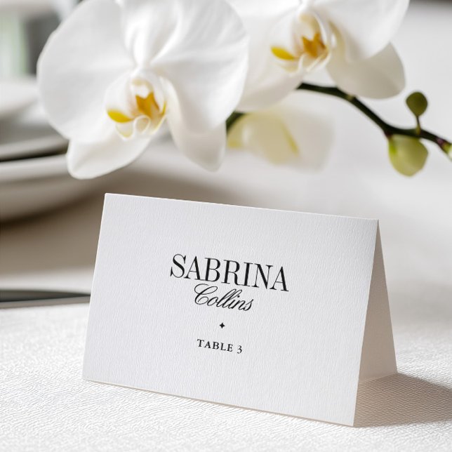 Elegant svart & vit bröllopsplatskort bordsnummer (Elegant Black & White Wedding Place Card)