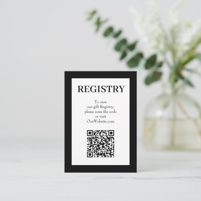 Elegant svart-vit bröllopspresentregistrerings QR- Tilläggskort (Stående Fram)