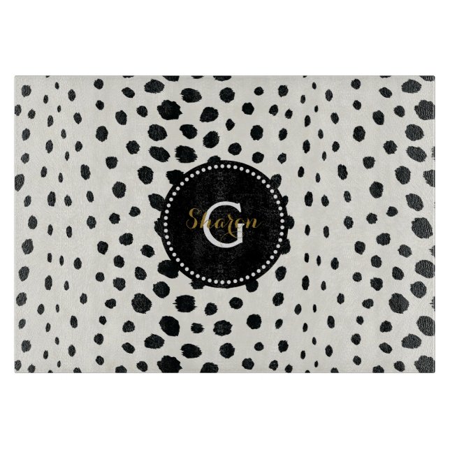 Elegant svart-vit cheetah-print mönster monogram (Framsidan)