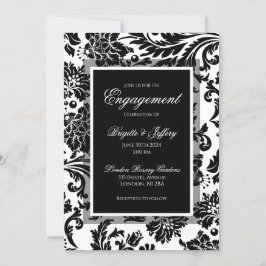Elegant svart & vit damask engagemang anpassad inbjudningar