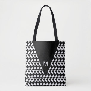 Elegant svart-vit diamantmönster & monogram tygkasse