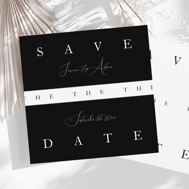 Elegant svart-vit enkel typografi bröllop spara datumet (Skapare uppladdad)