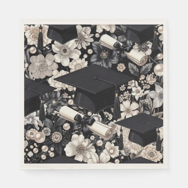 Elegant svart vit examensfest servett (Framsidan)
