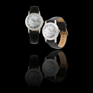 Elegant svart vit falsk marmor anpassad armbandsur