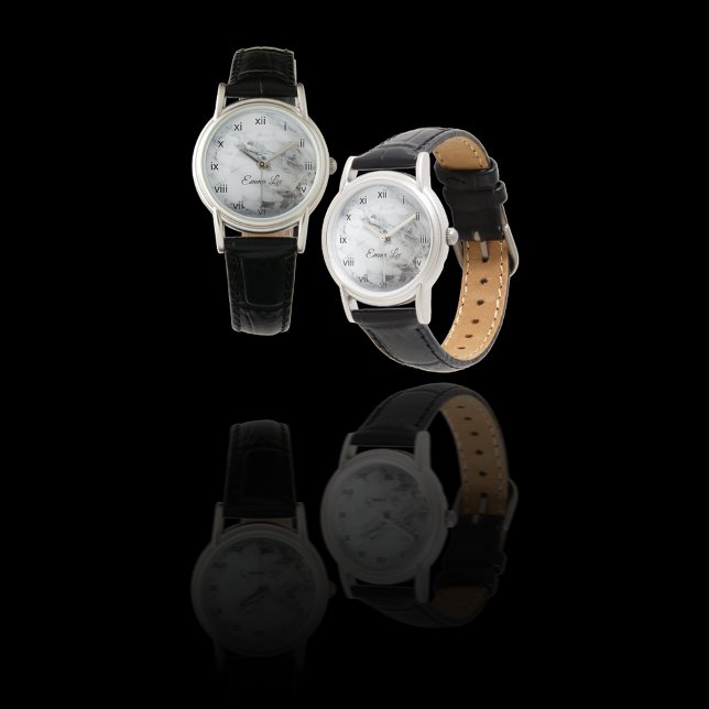 Elegant svart vit falsk marmor anpassad armbandsur (Skapare uppladdad)
