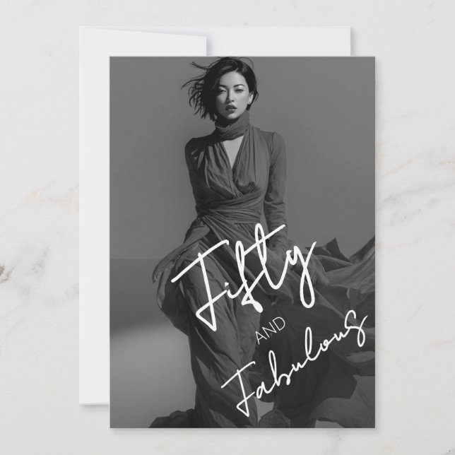 Elegant svart & vit foto Femtio och fantastisk Inbjudningar (Framsida)