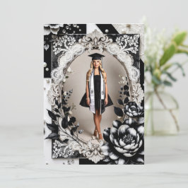 Elegant svart-vit fotograduationsannonsering inbjudningar