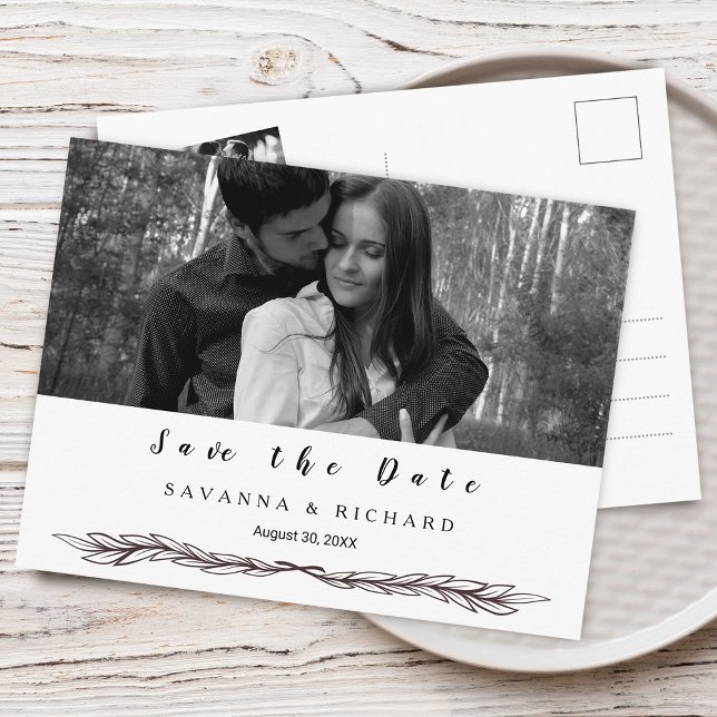 Elegant svart-vit fotografi Spara datumet Meddelande Vykort (Elegant Black and White Photo Save the Date Announcement Postcard)